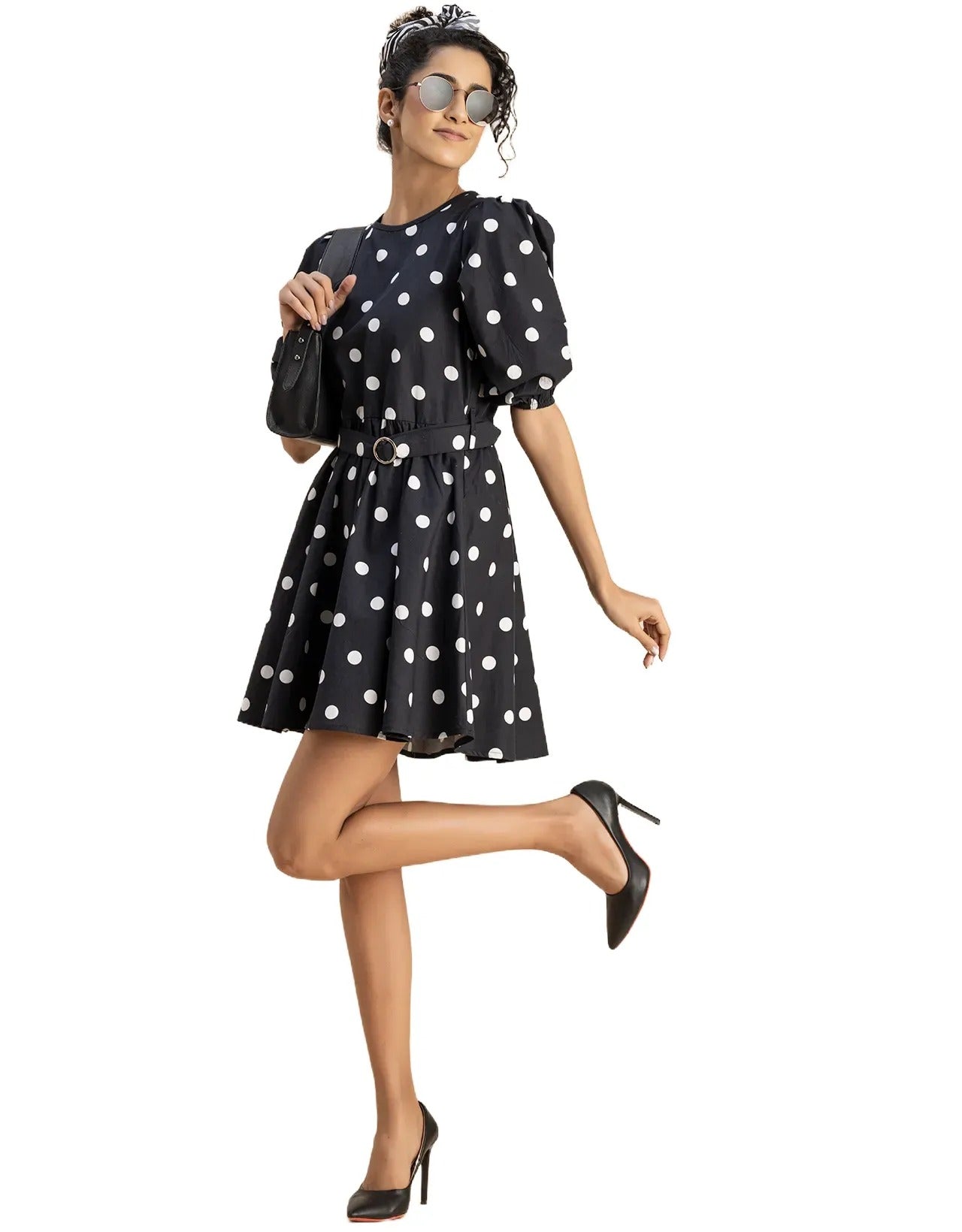 Round Neck Skater Printed Cotton Dress