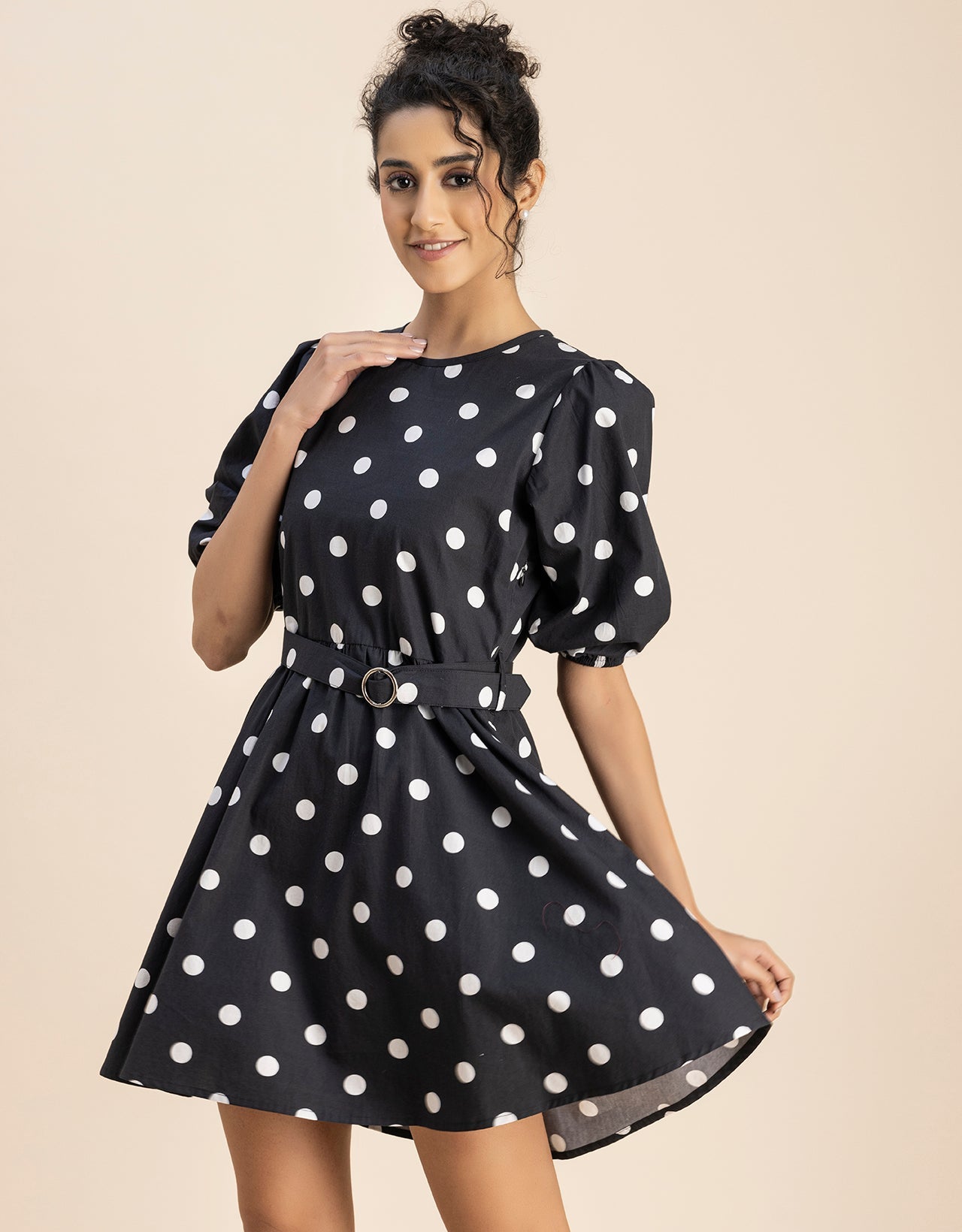 Round Neck Skater Printed Cotton Dress