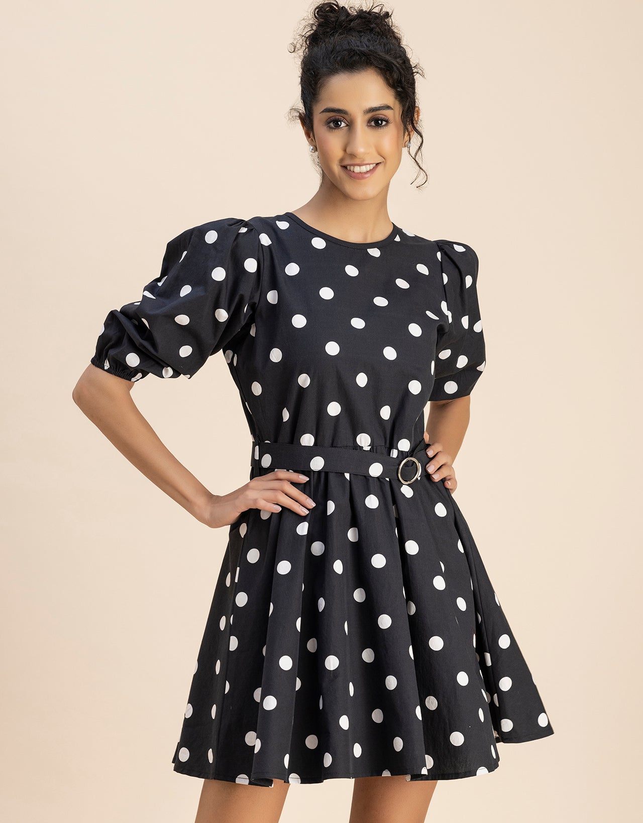 Round Neck Skater Printed Cotton Dress