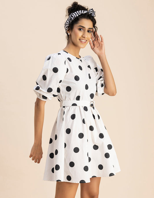 Round Neck Skater Printed Cotton Dress