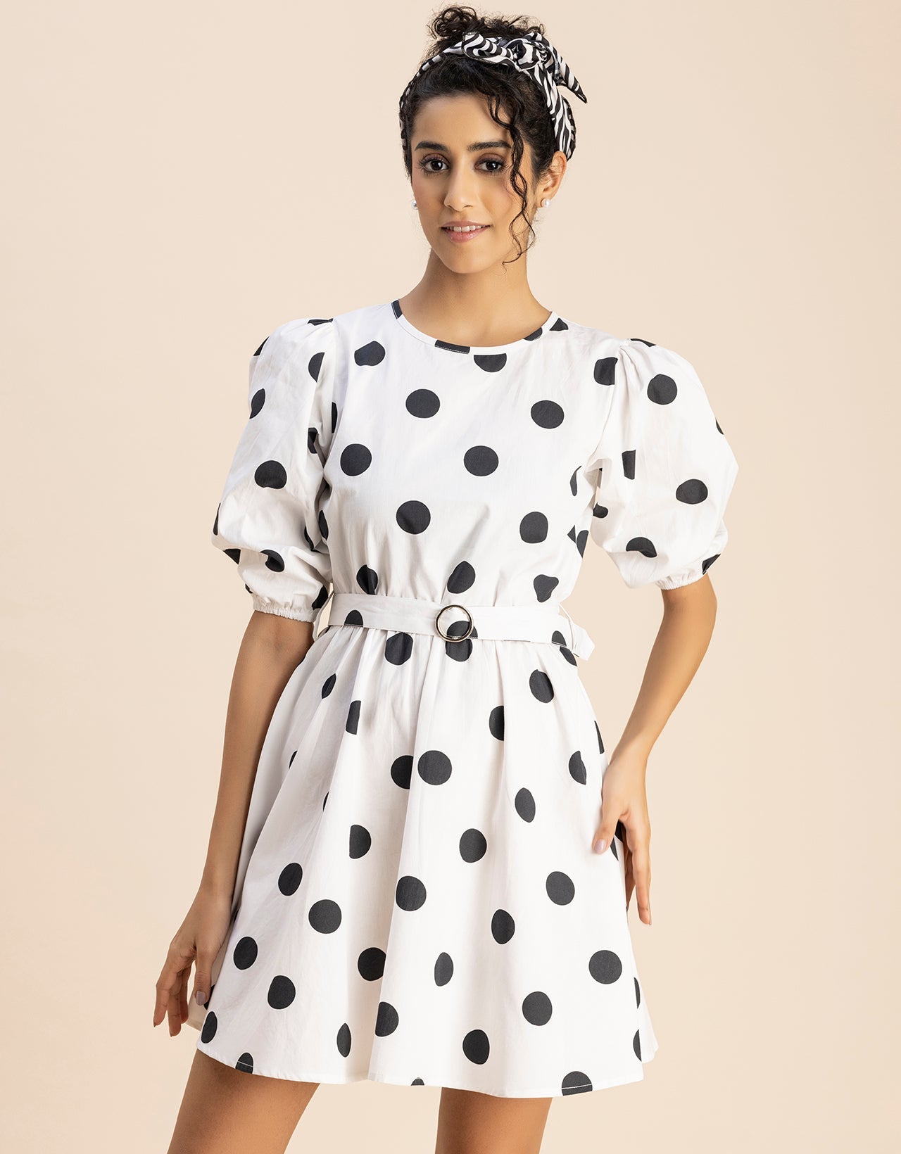Round Neck Skater Printed Cotton Dress