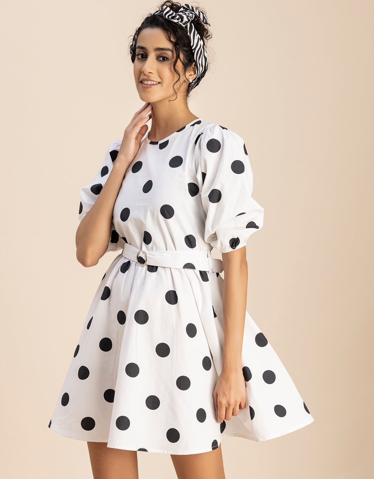 Round Neck Skater Printed Cotton Dress