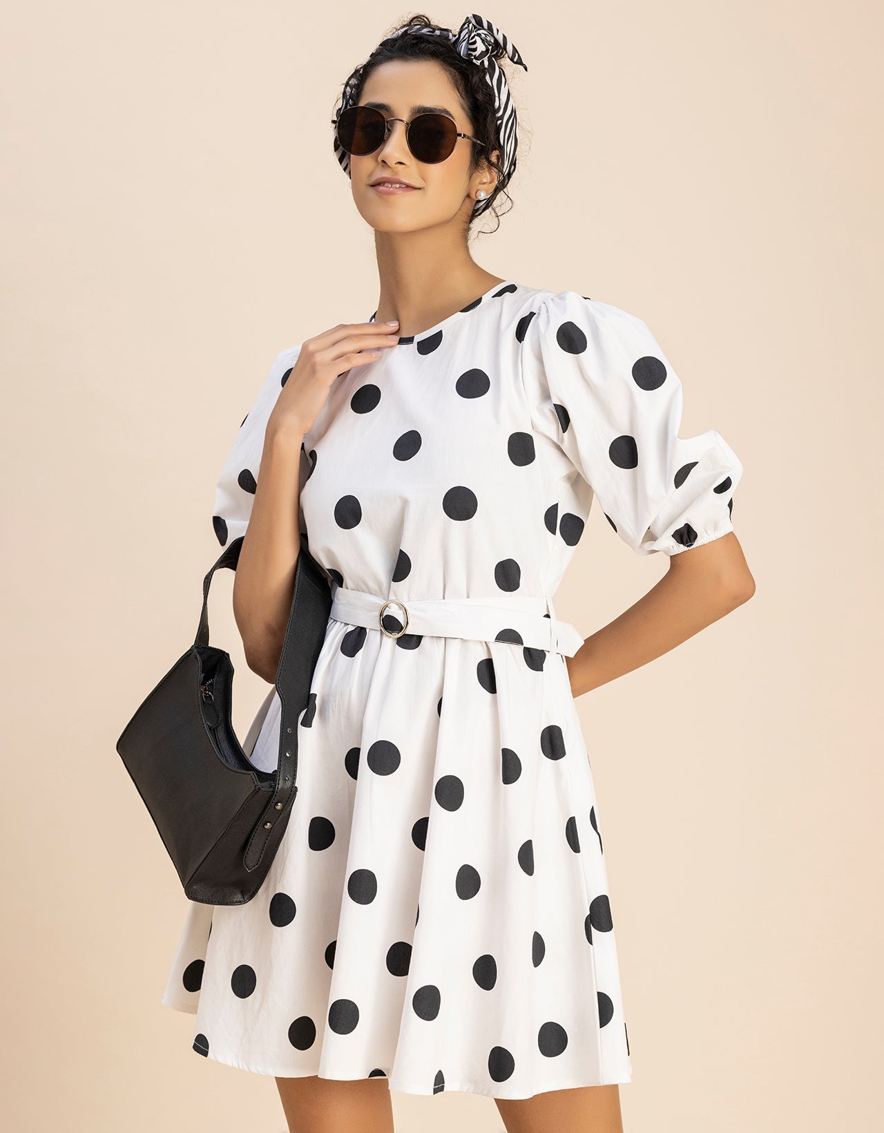 Round Neck Skater Printed Cotton Dress
