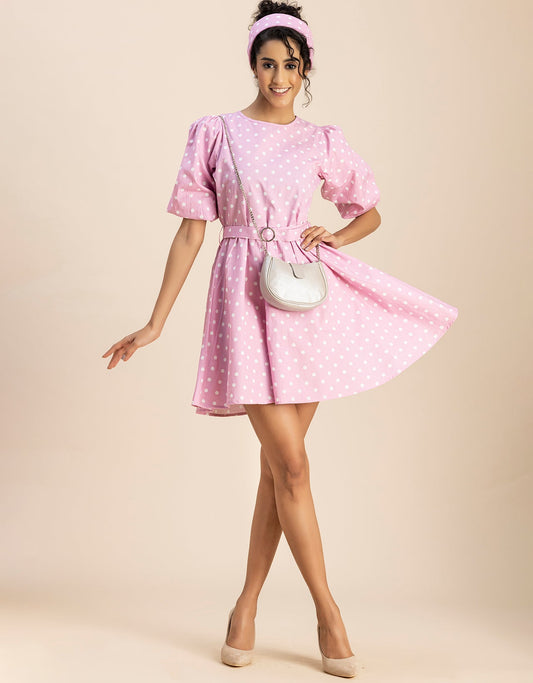 Round Neck Skater Printed Cotton Dress