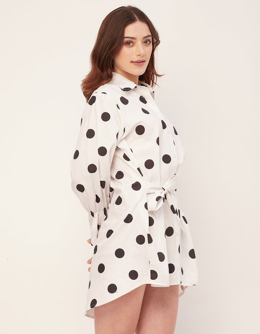 Spread Collar Shirt Cotton Dress