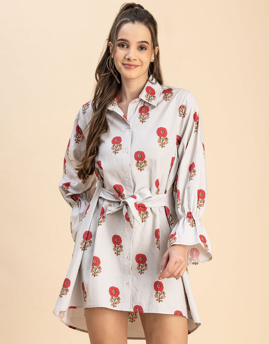 Spread Collar Shirt Cotton Dress