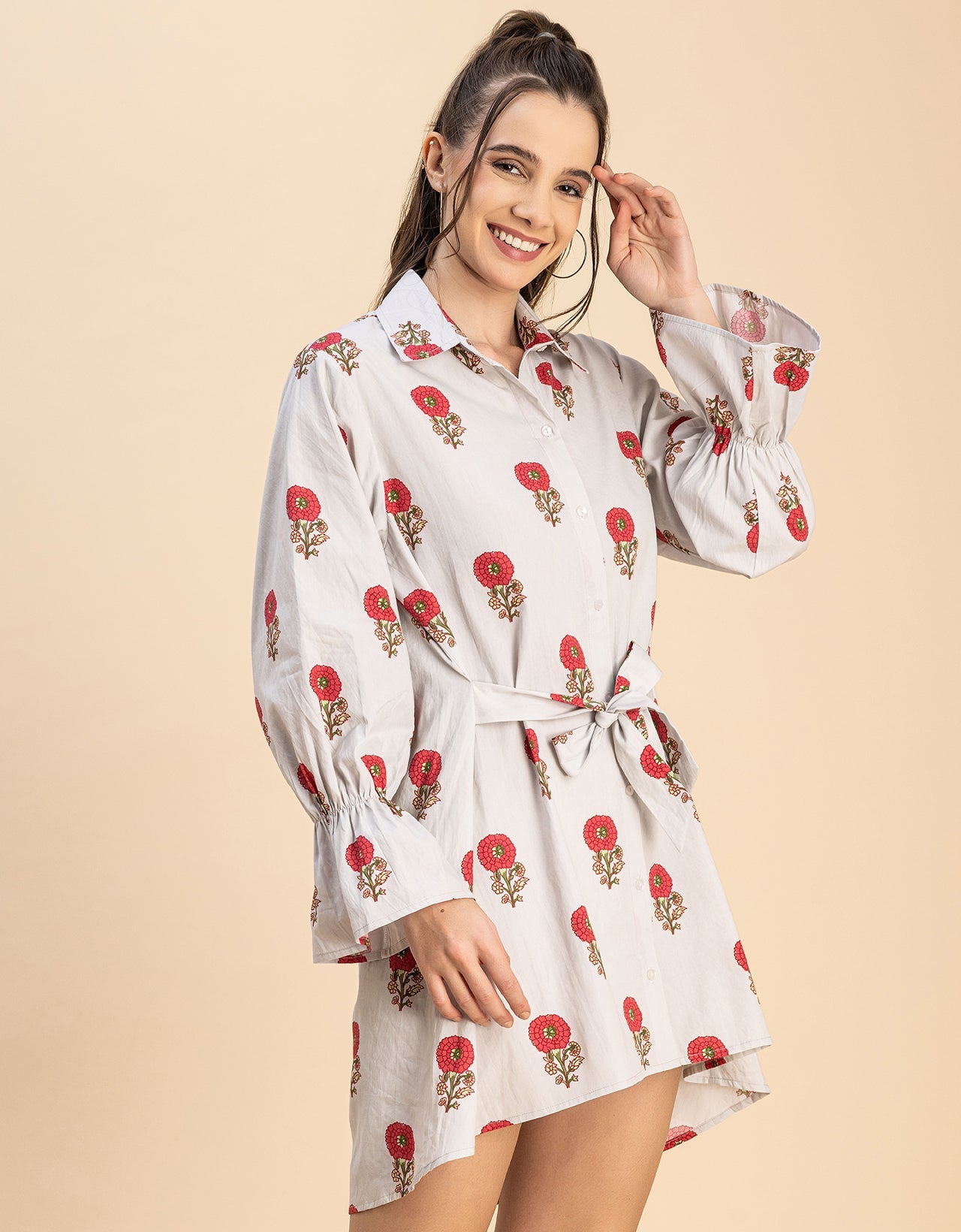 Spread Collar Shirt Cotton Dress