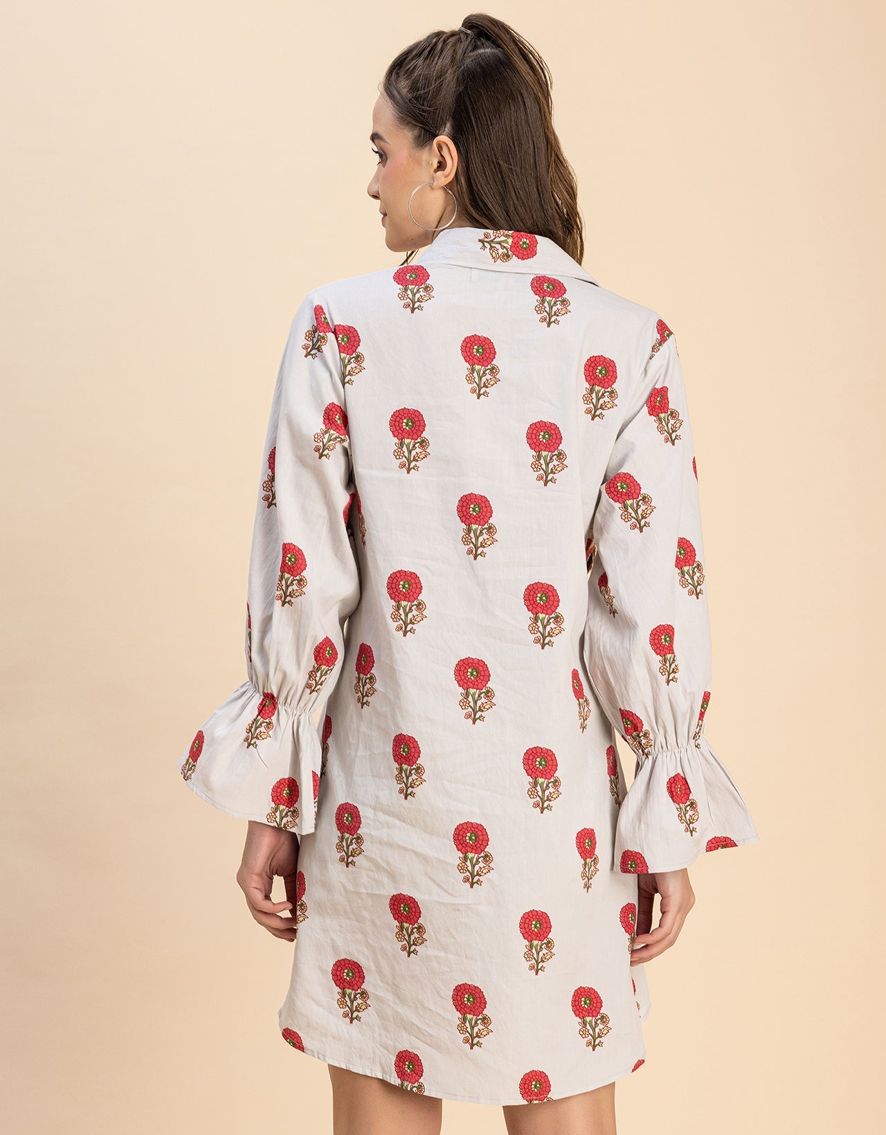 Spread Collar Shirt Cotton Dress