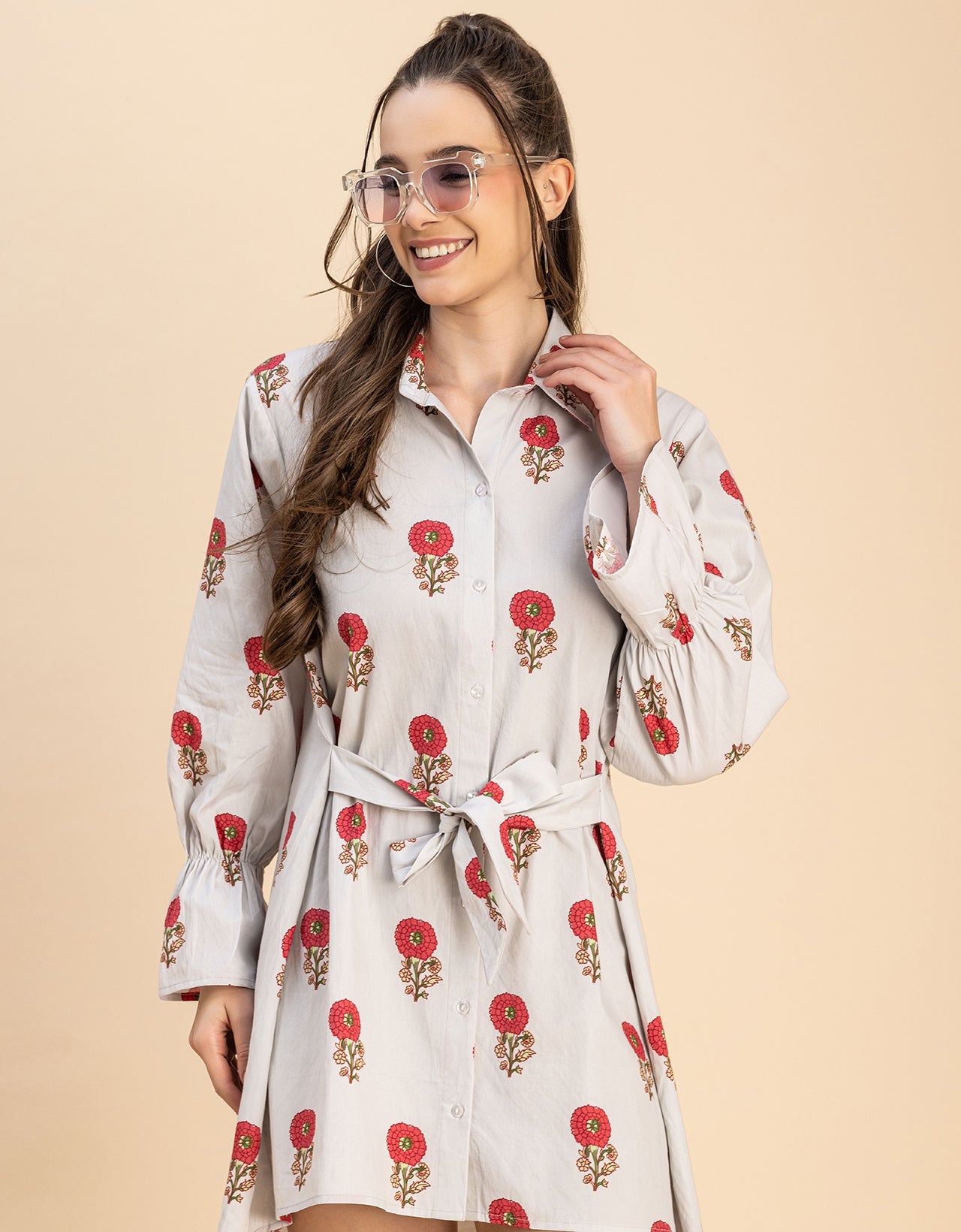 Spread Collar Shirt Cotton Dress