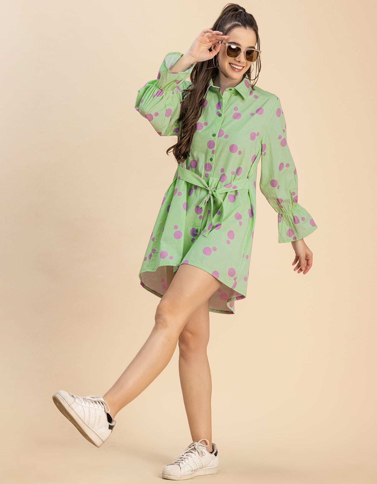 Spread Collar Shirt Cotton Dress