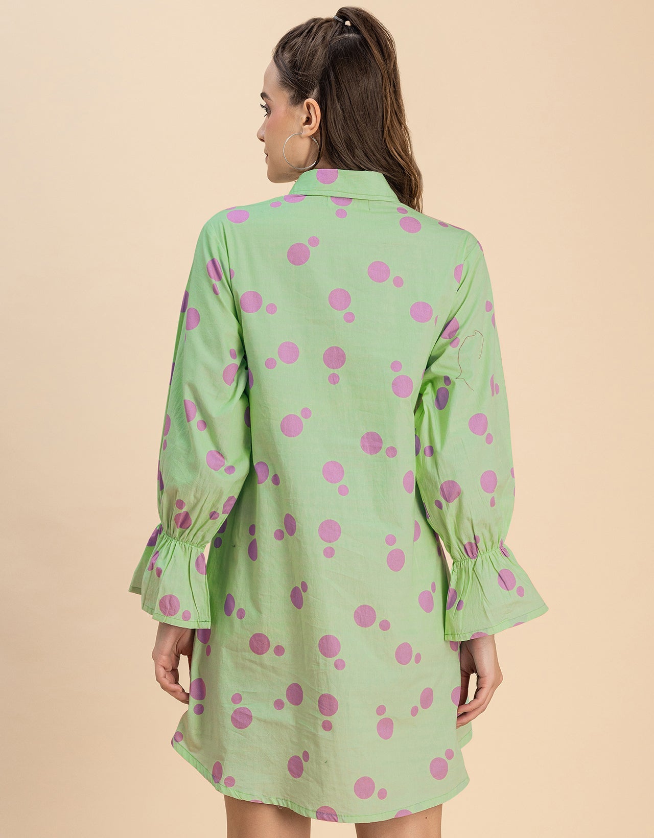 Spread Collar Shirt Cotton Dress