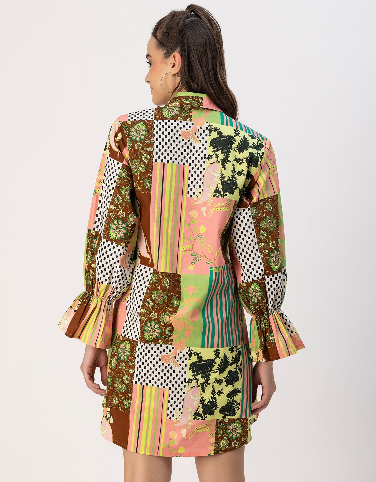 Spread Collar Shirt Cotton Dress