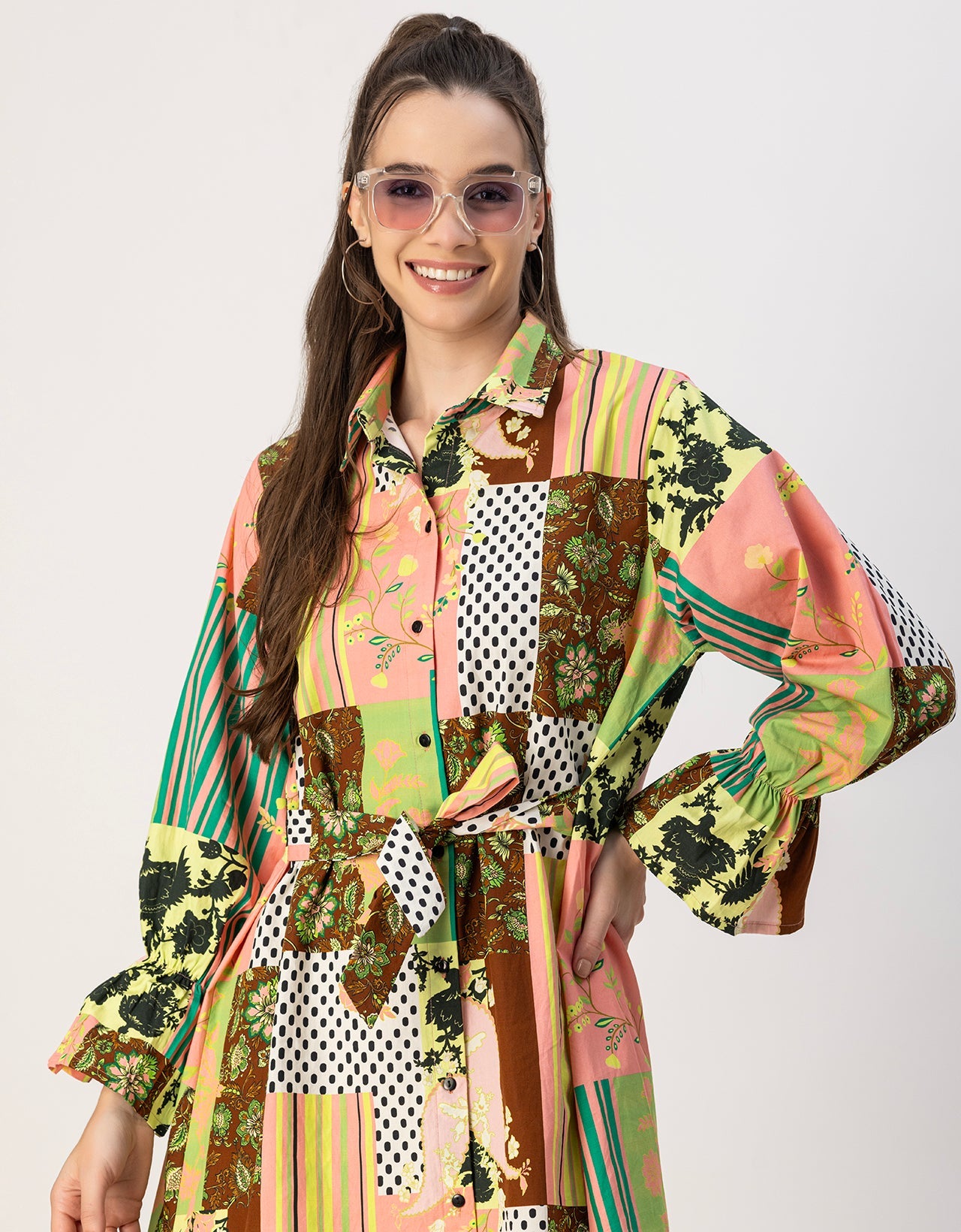Spread Collar Shirt Cotton Dress