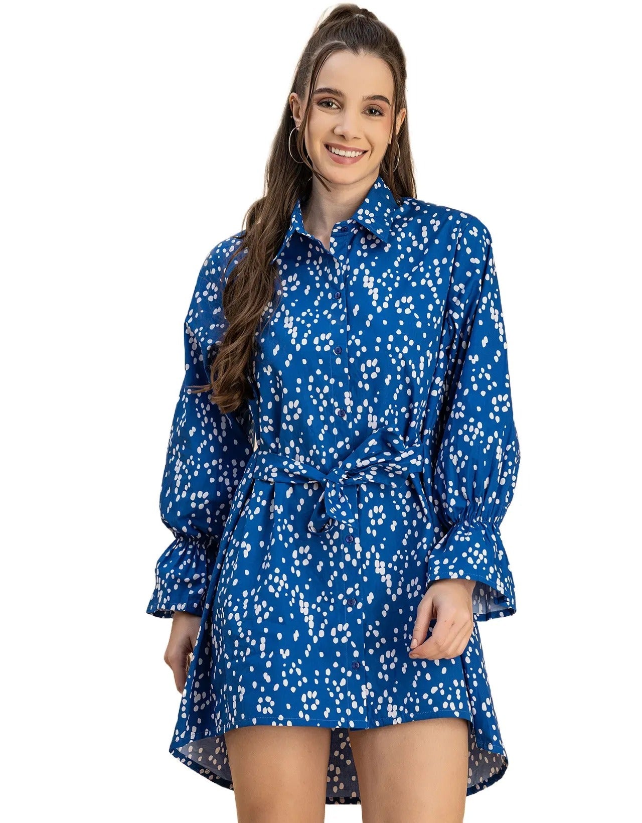 Spread Collar Shirt Cotton Dress