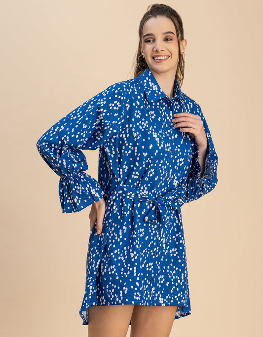 Spread Collar Shirt Cotton Dress