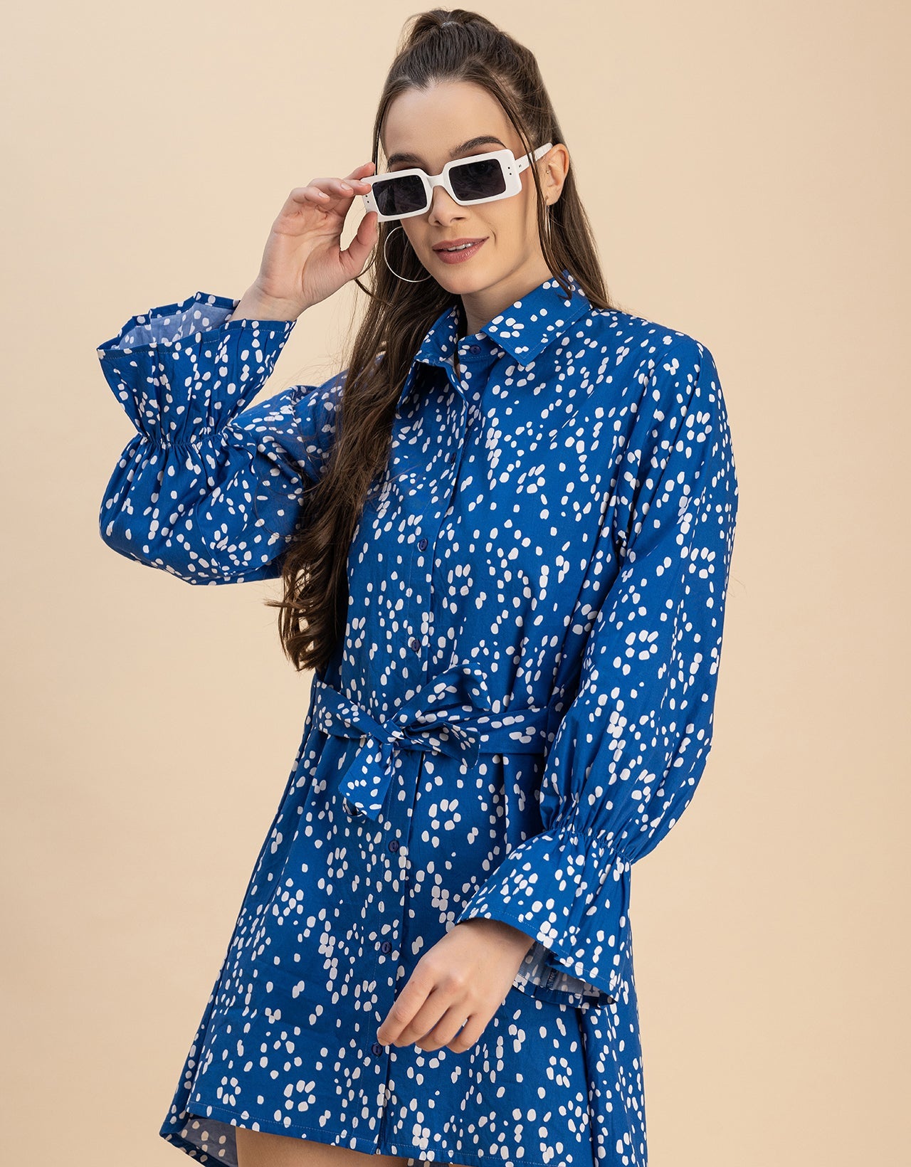 Spread Collar Shirt Cotton Dress