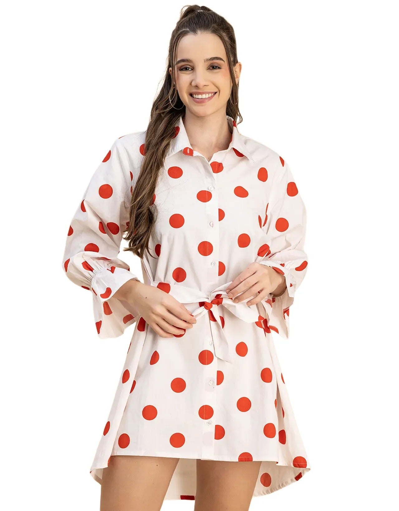 Spread Collar Shirt Cotton Dress
