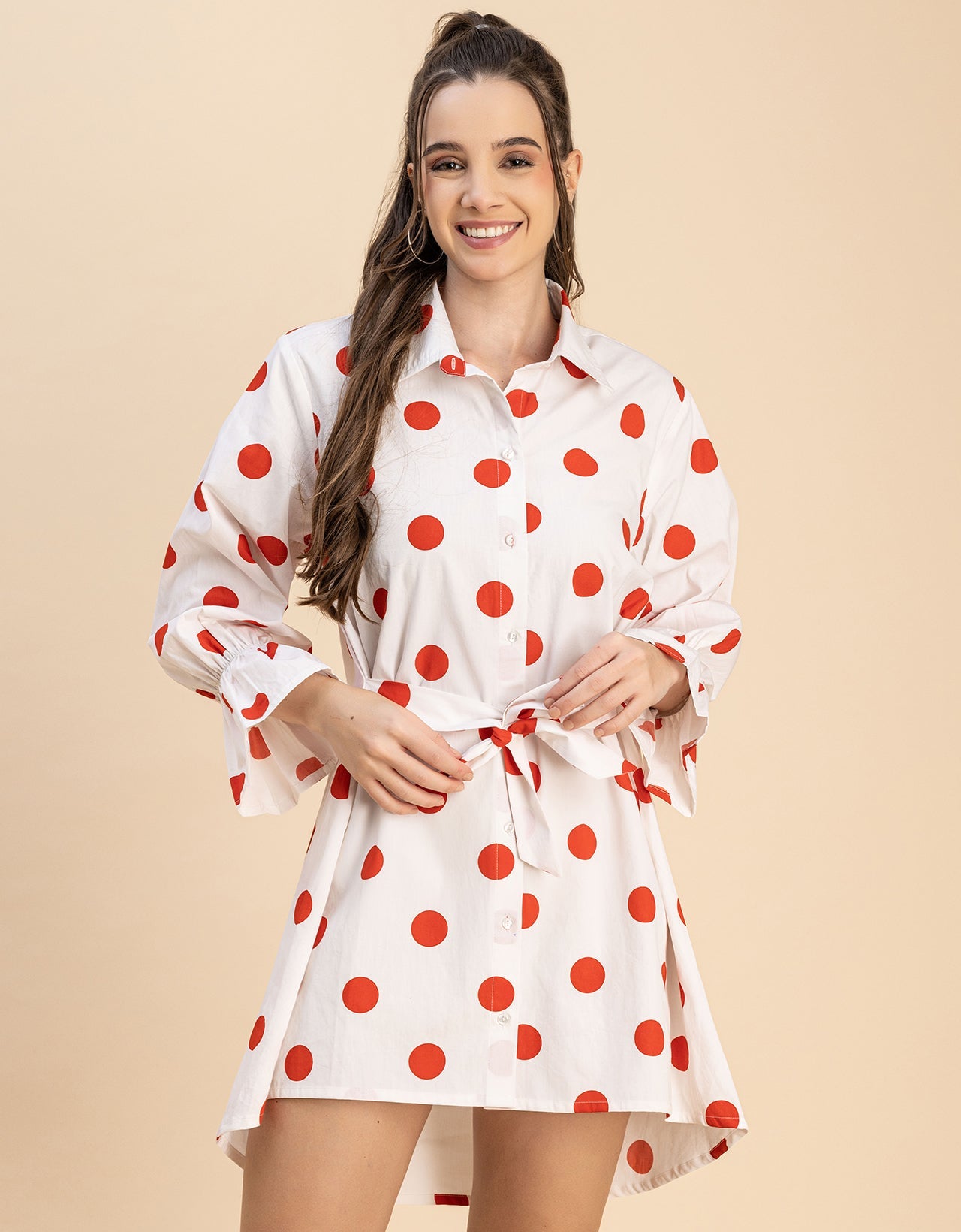 Spread Collar Shirt Cotton Dress