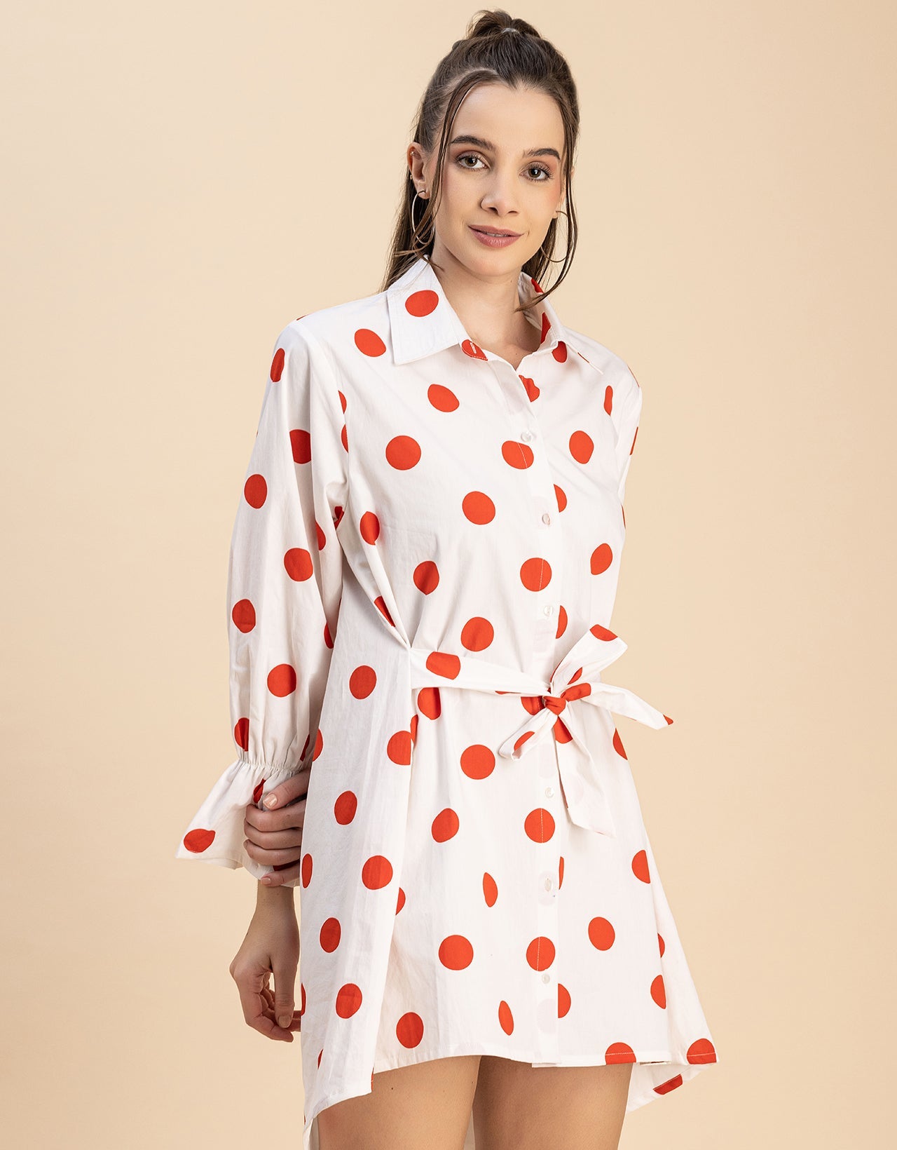 Spread Collar Shirt Cotton Dress