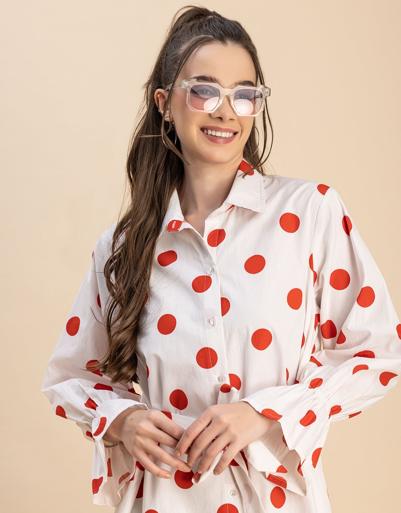 Spread Collar Shirt Cotton Dress