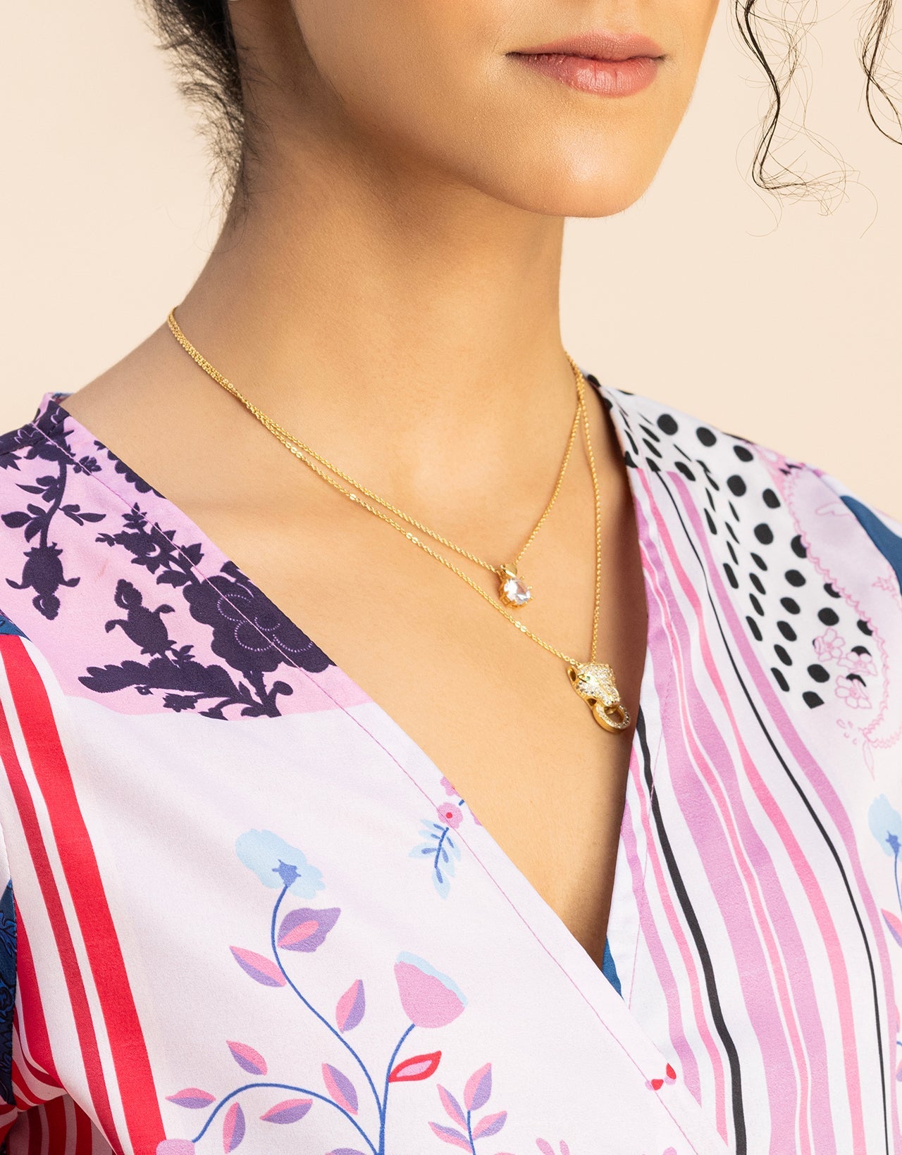 Long Sleeve V Neck Wrap Printed Dress