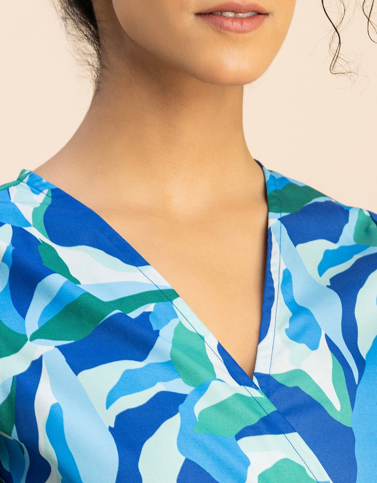 Long Sleeve V Neck Wrap Printed Dress