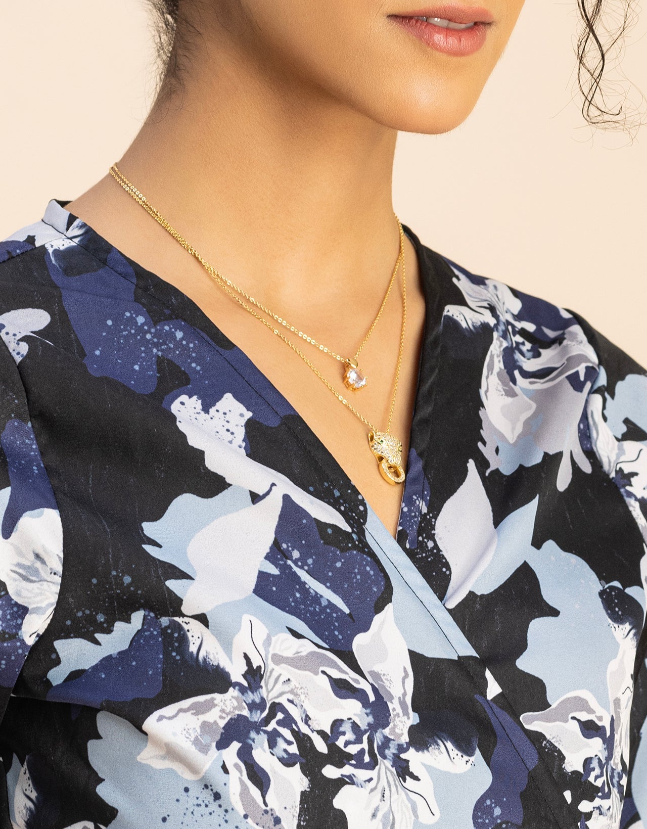 Long Sleeve V Neck Wrap Printed Dress