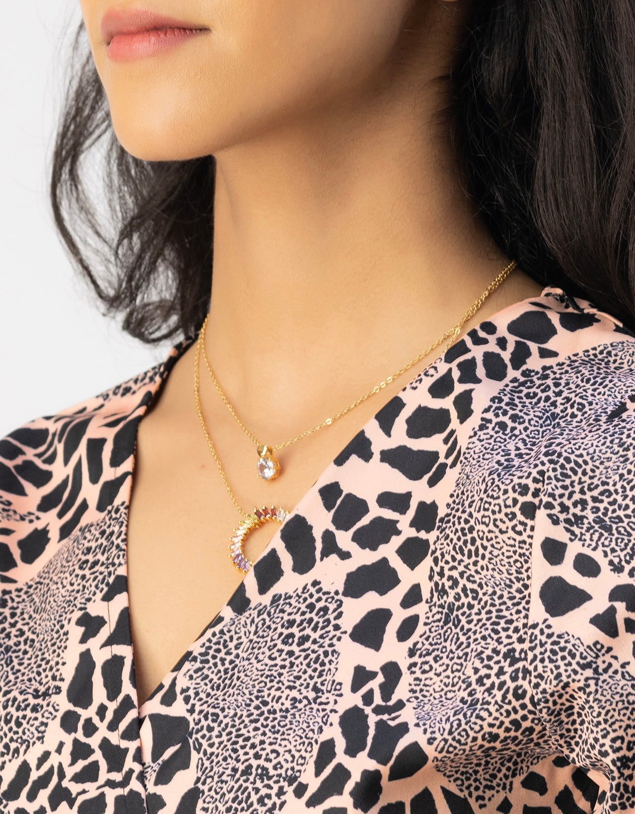 Long Sleeve V Neck Wrap Printed Dress