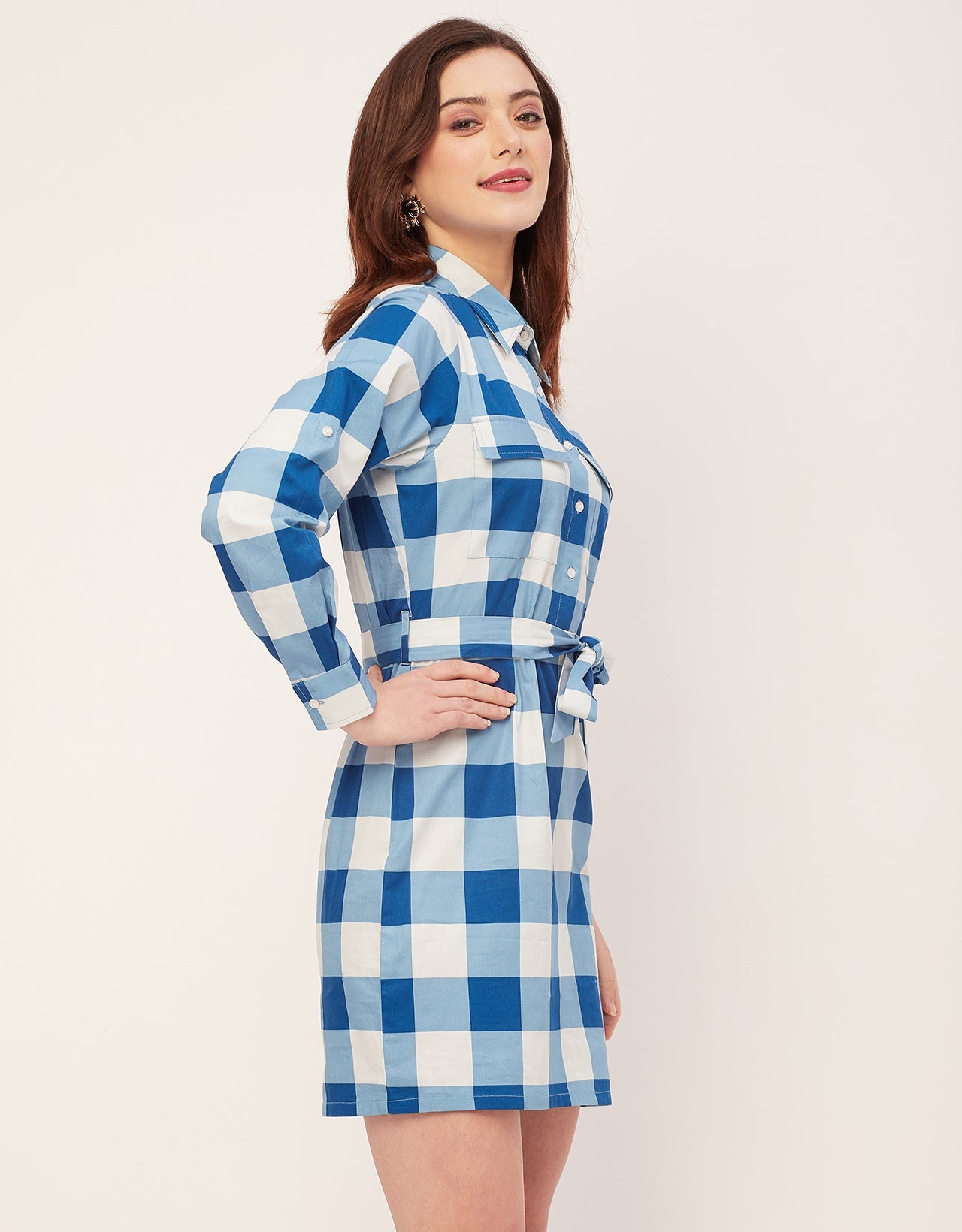 Long Sleeve Spread Collar Shirt Cotton Dress