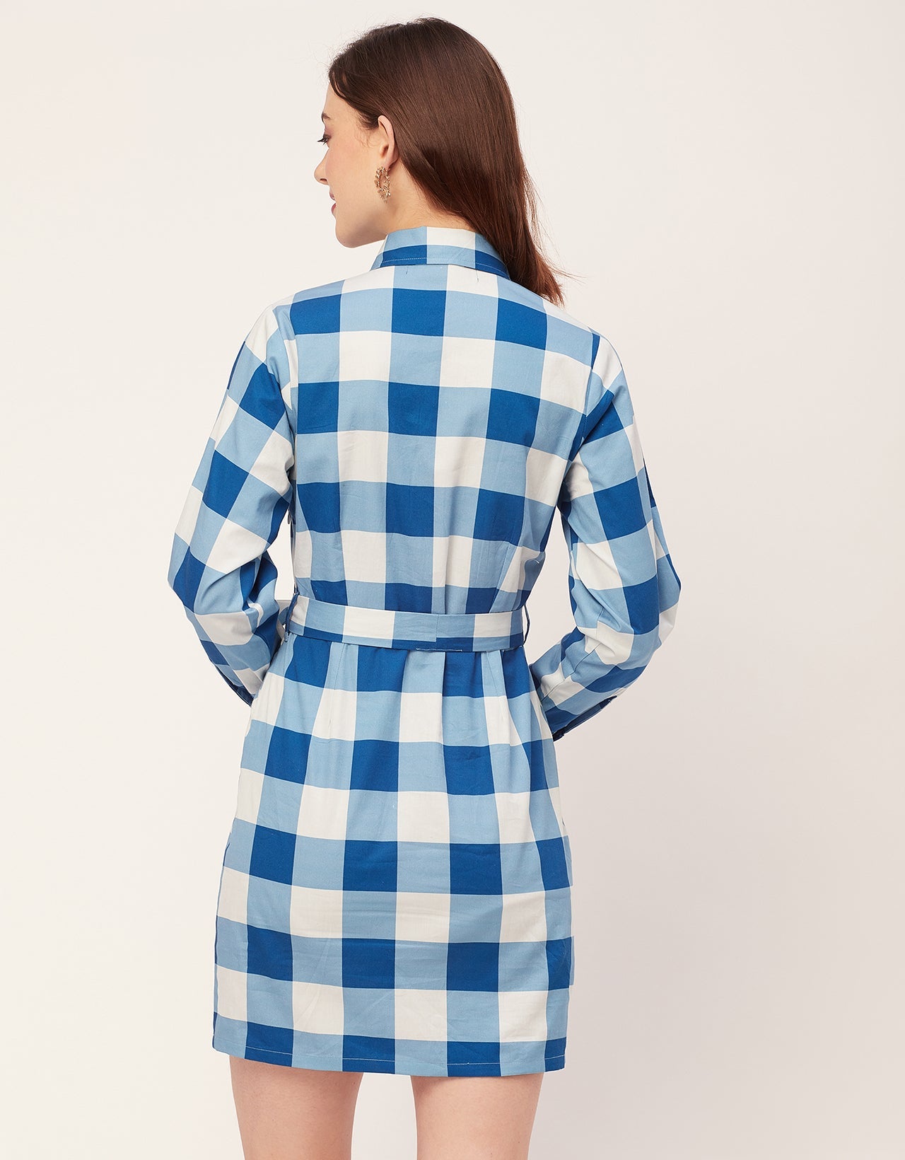 Long Sleeve Spread Collar Shirt Cotton Dress
