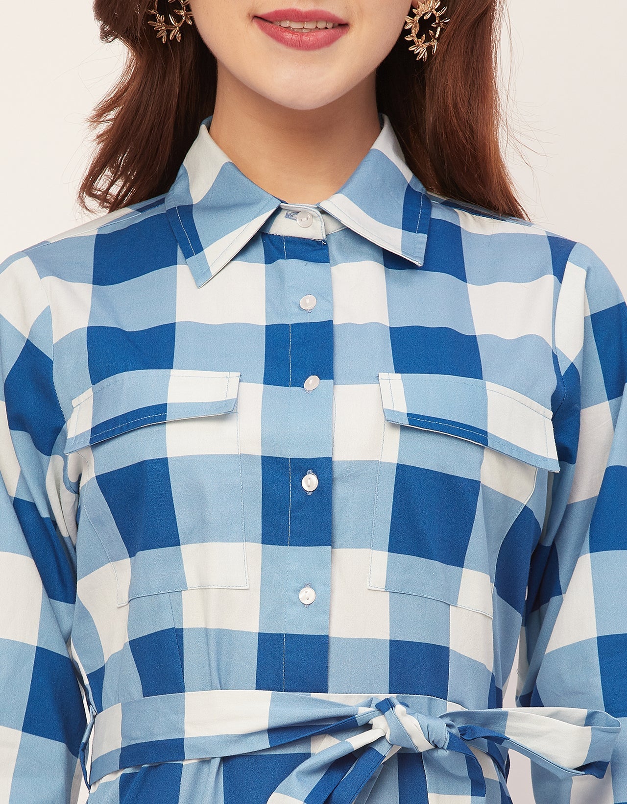 Long Sleeve Spread Collar Shirt Cotton Dress