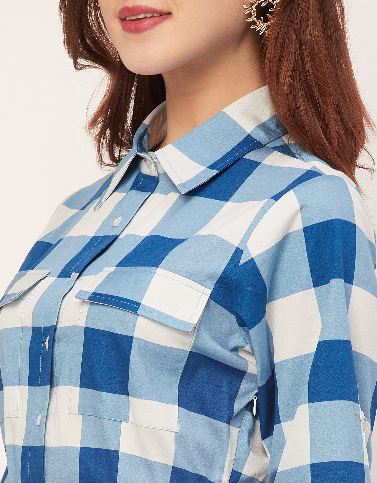 Long Sleeve Spread Collar Shirt Cotton Dress