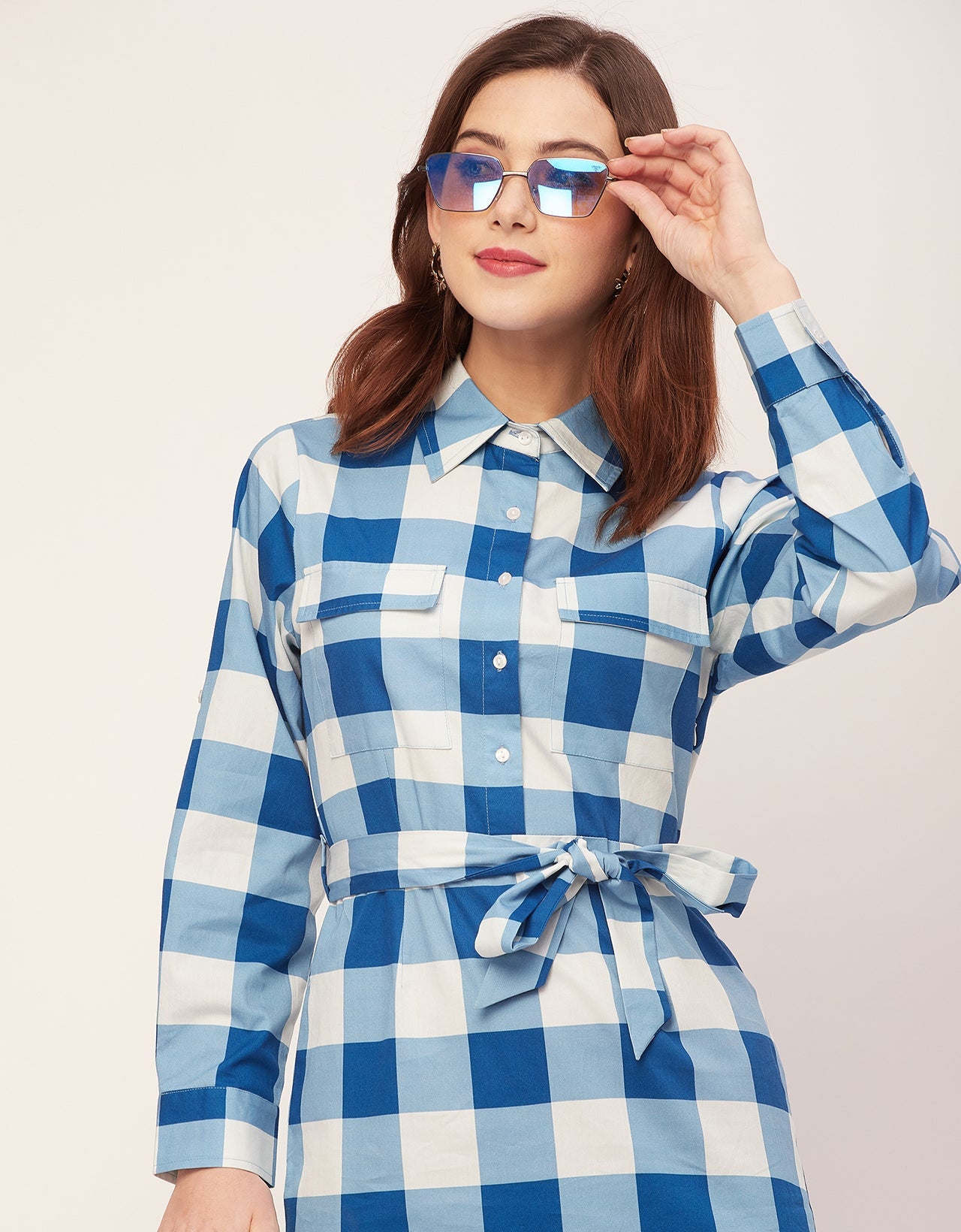 Long Sleeve Spread Collar Shirt Cotton Dress
