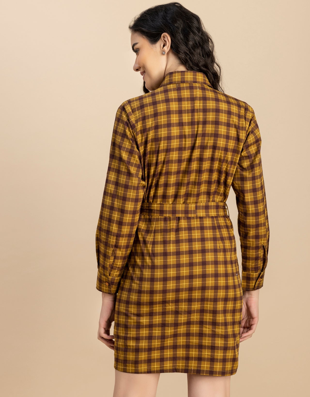 Long Sleeve Spread Collar Shirt Cotton Dress