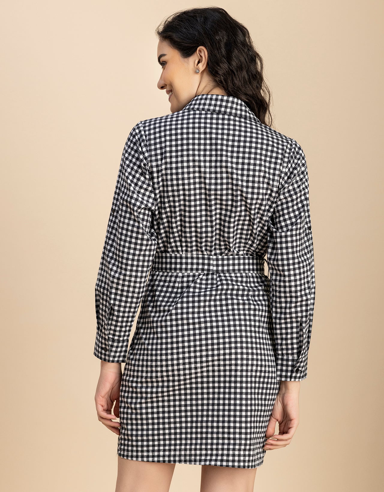 Long Sleeve Spread Collar Shirt Cotton Dress