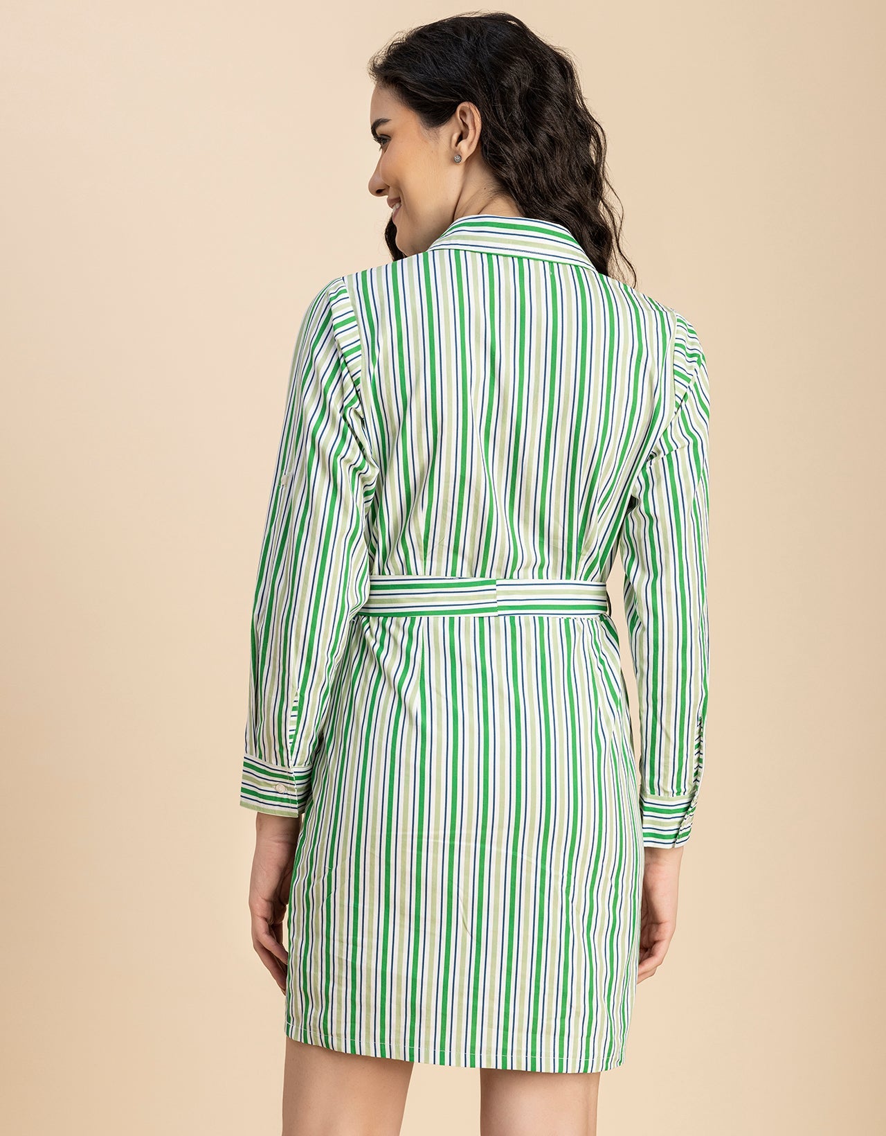 Long Sleeve Spread Collar Shirt Cotton Dress