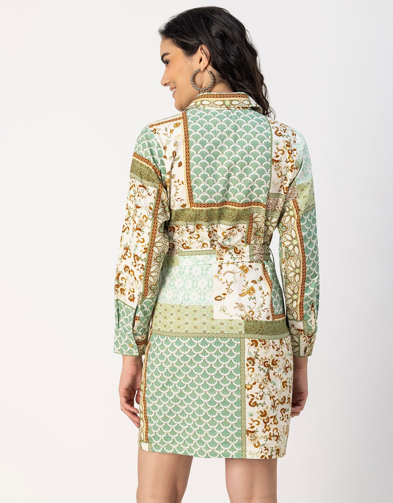 Long Sleeve Spread Collar Shirt Cotton Dress