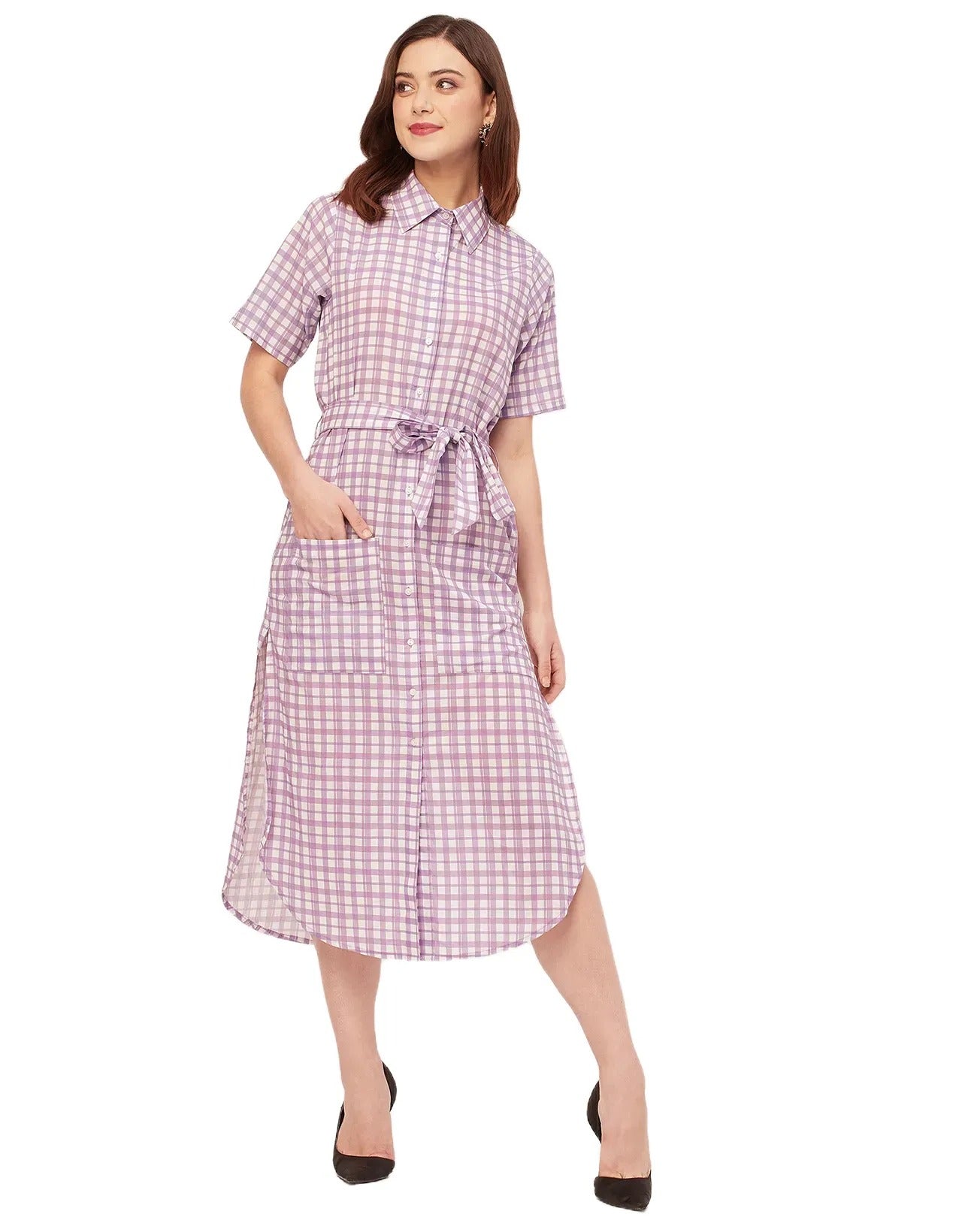 Short Sleeve Spread Collar Cotton Dress