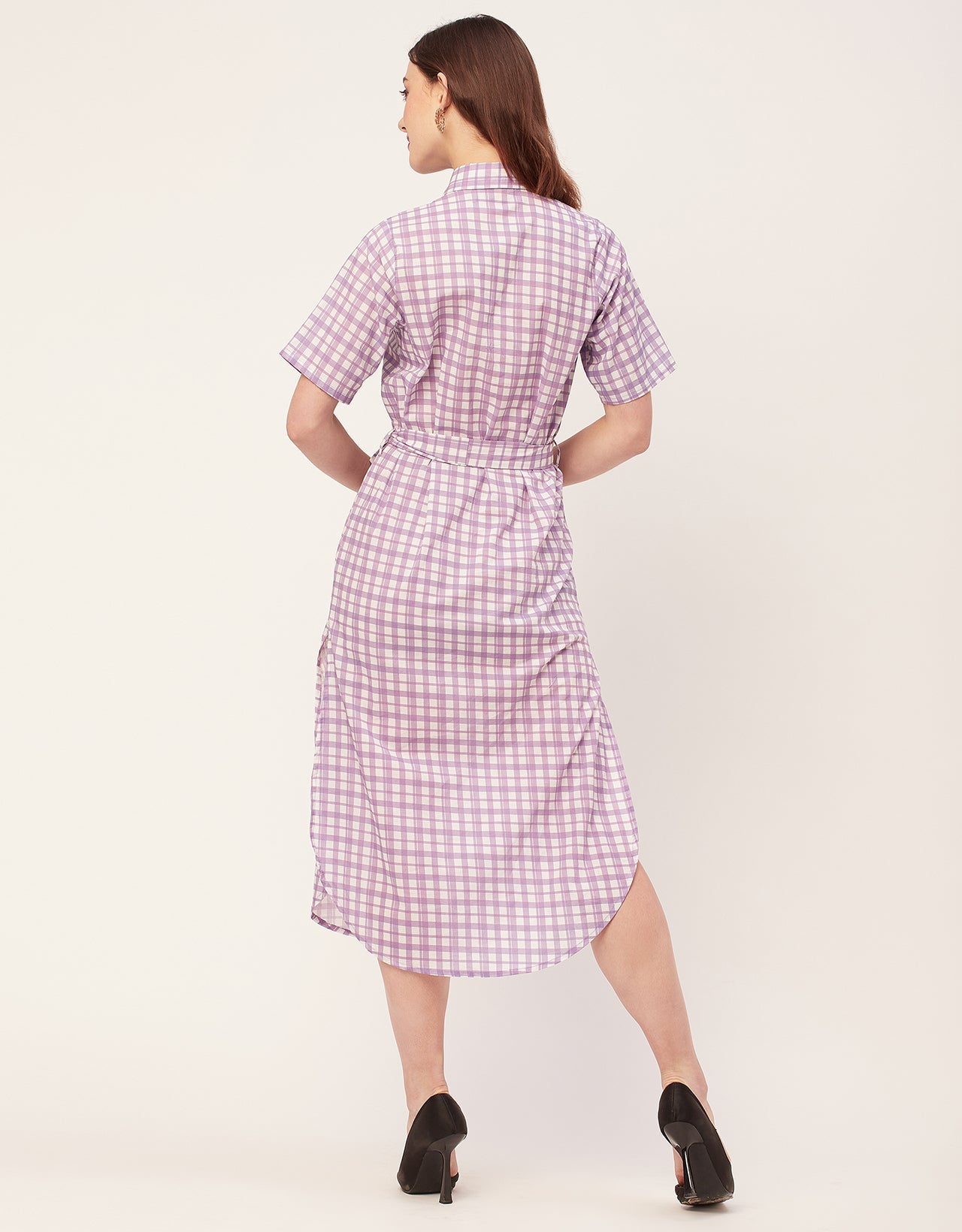 Short Sleeve Spread Collar Cotton Dress