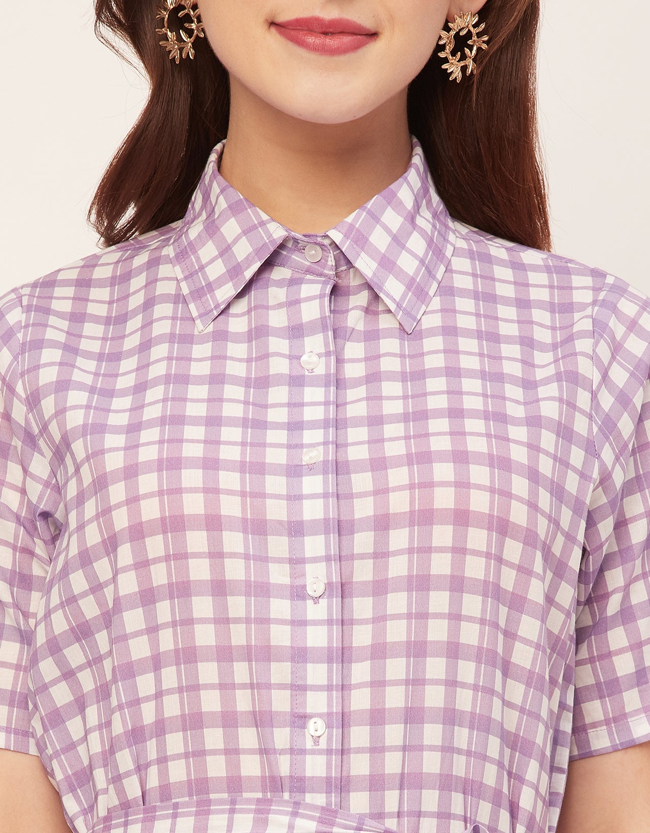 Short Sleeve Spread Collar Cotton Dress