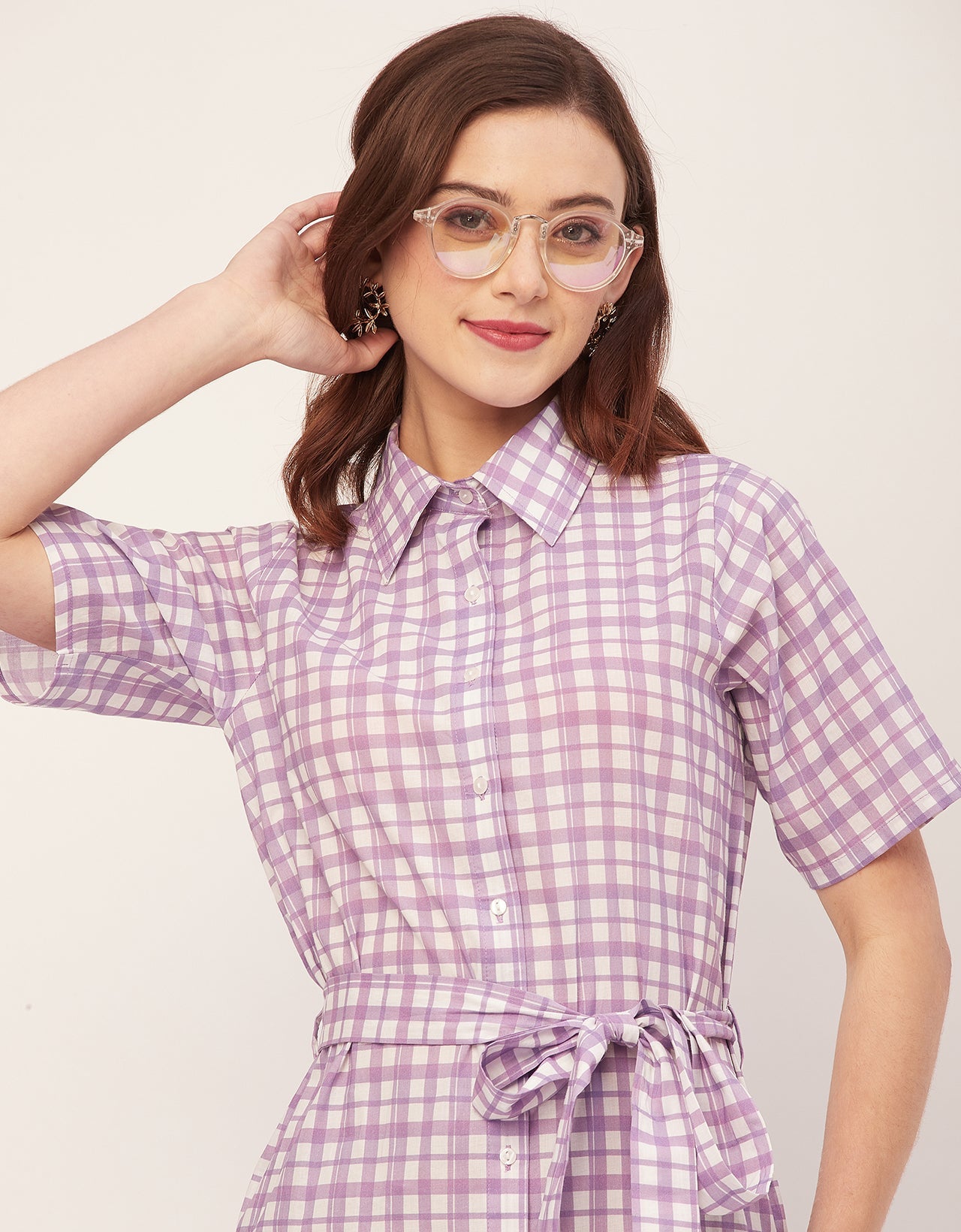 Short Sleeve Spread Collar Cotton Dress