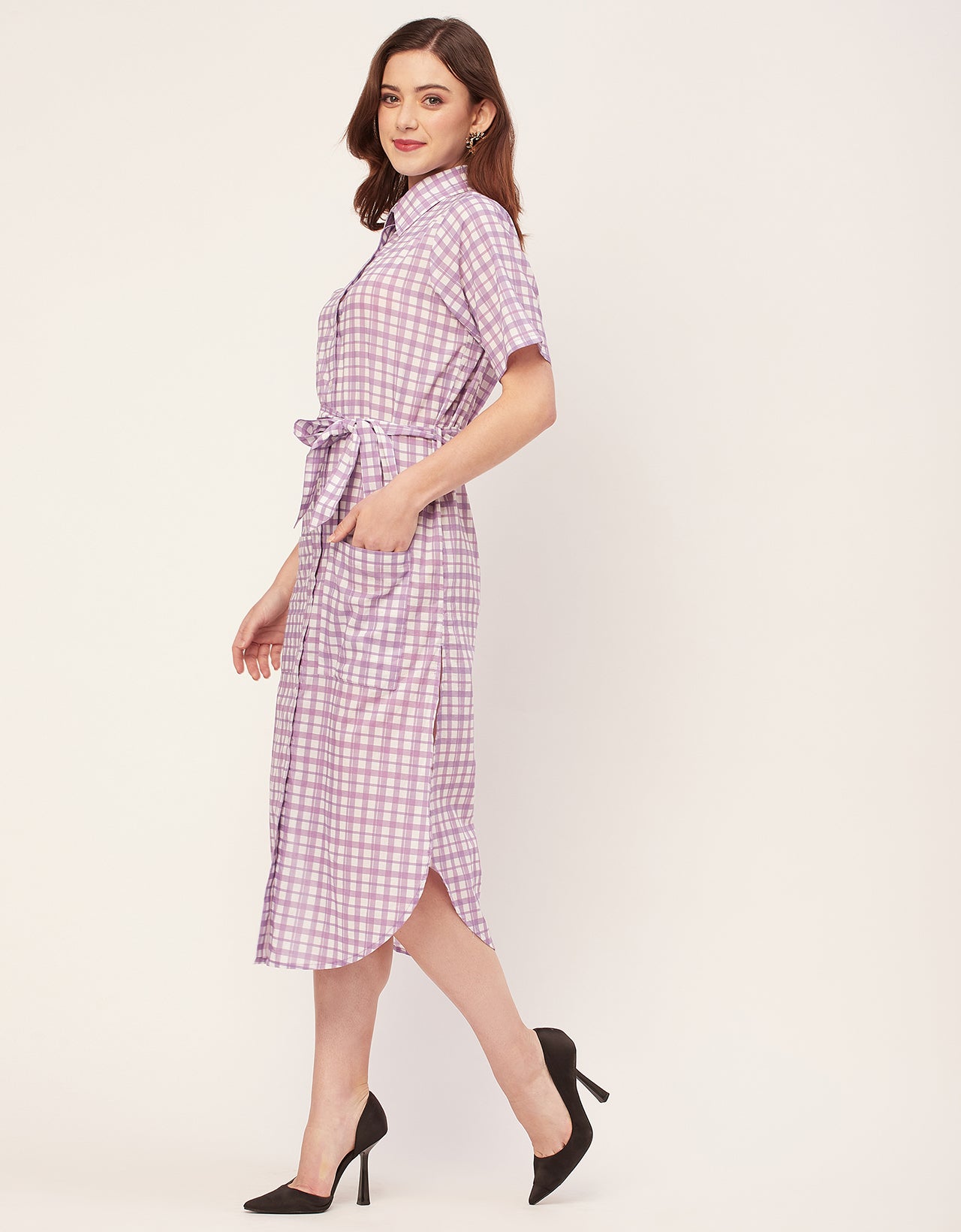 Short Sleeve Spread Collar Cotton Dress
