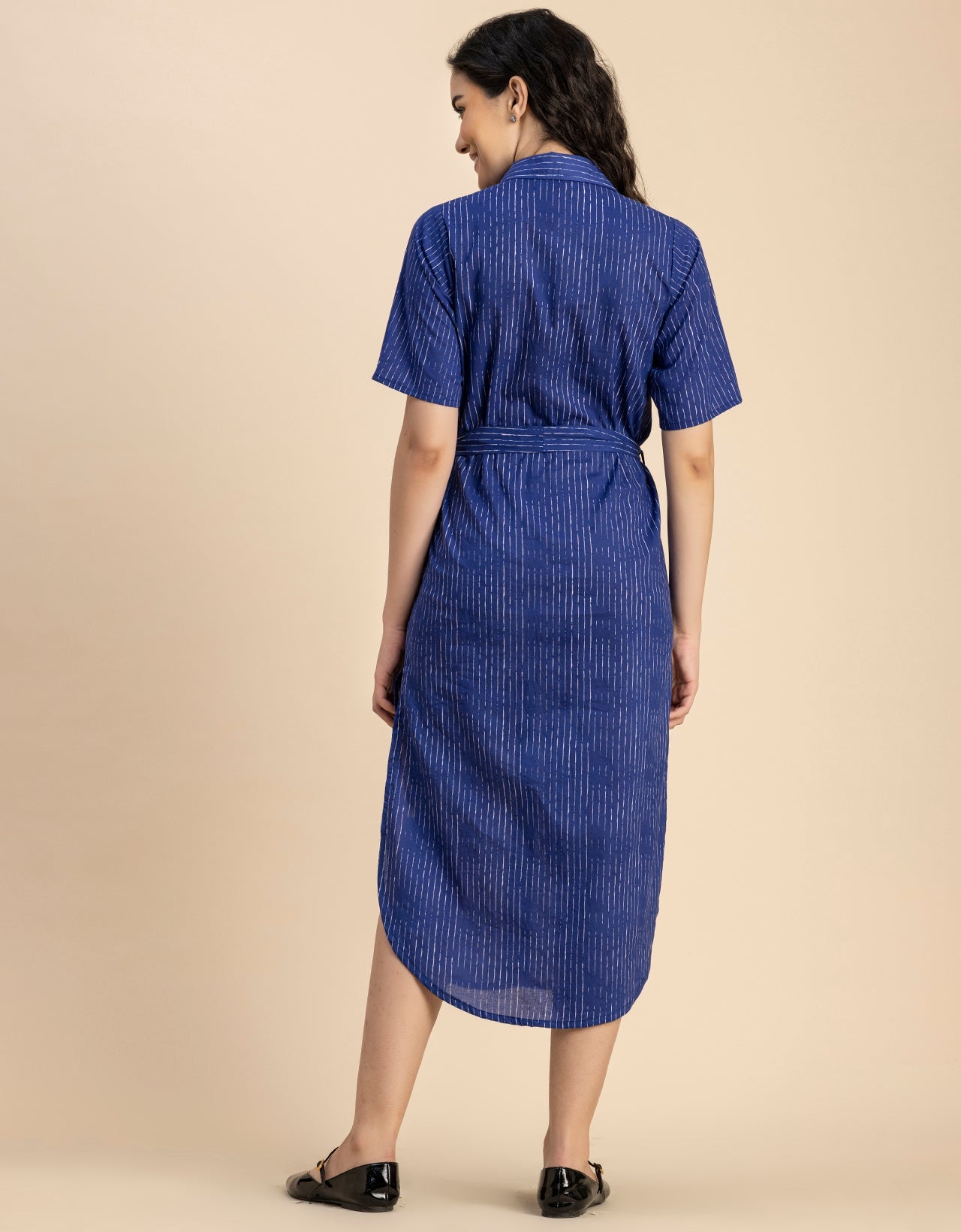 Short Sleeve Spread Collar Cotton Dress