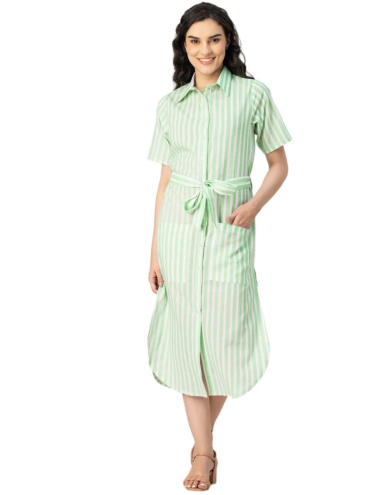 Short Sleeve Spread Collar Cotton Dress