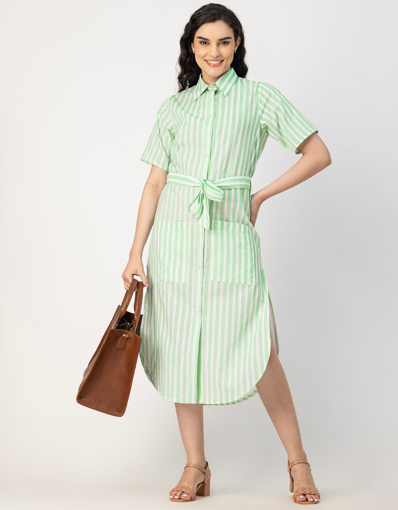 Short Sleeve Spread Collar Cotton Dress