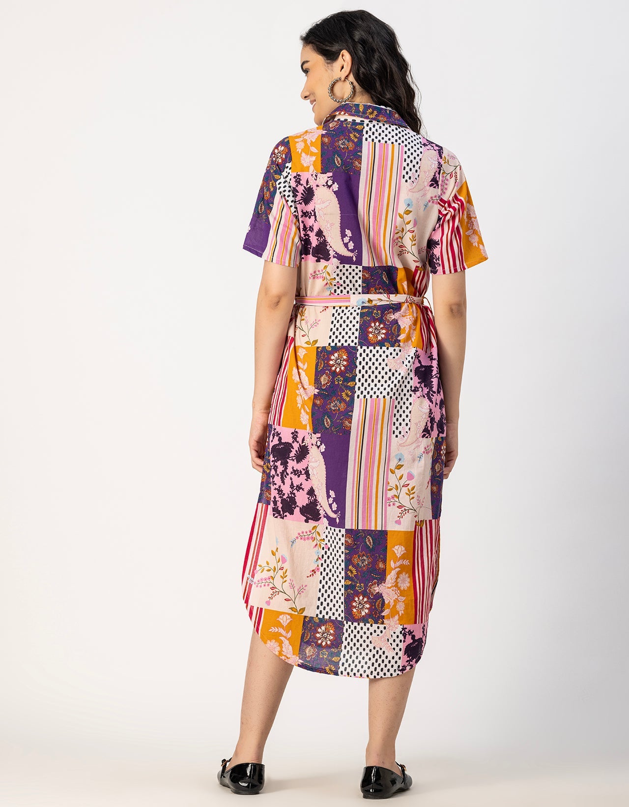 Short Sleeve Spread Collar Cotton Dress