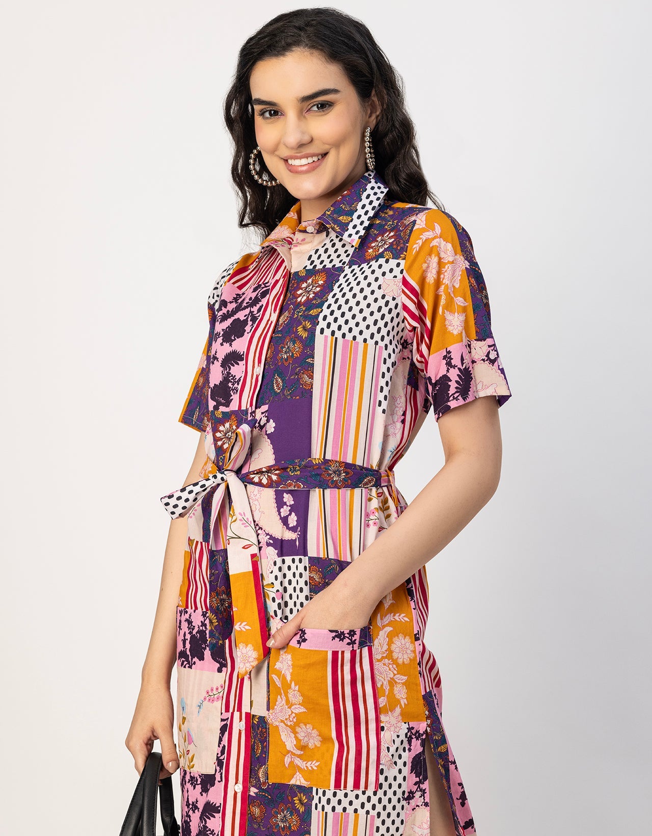 Short Sleeve Spread Collar Cotton Dress