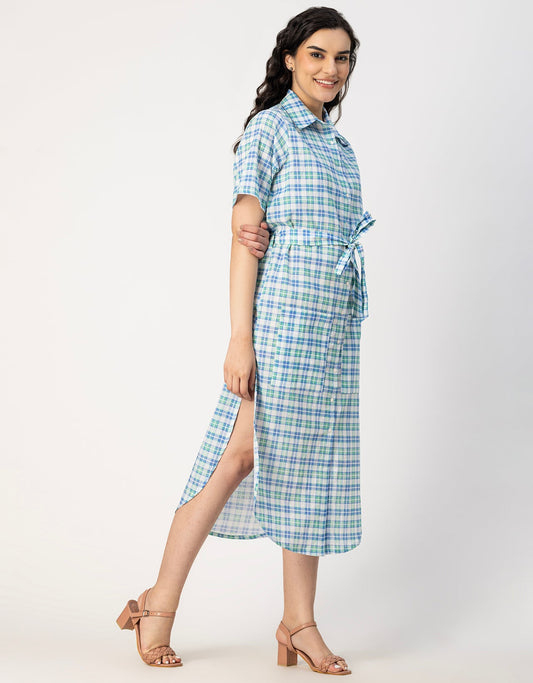 Short Sleeve Spread Collar Cotton Dress