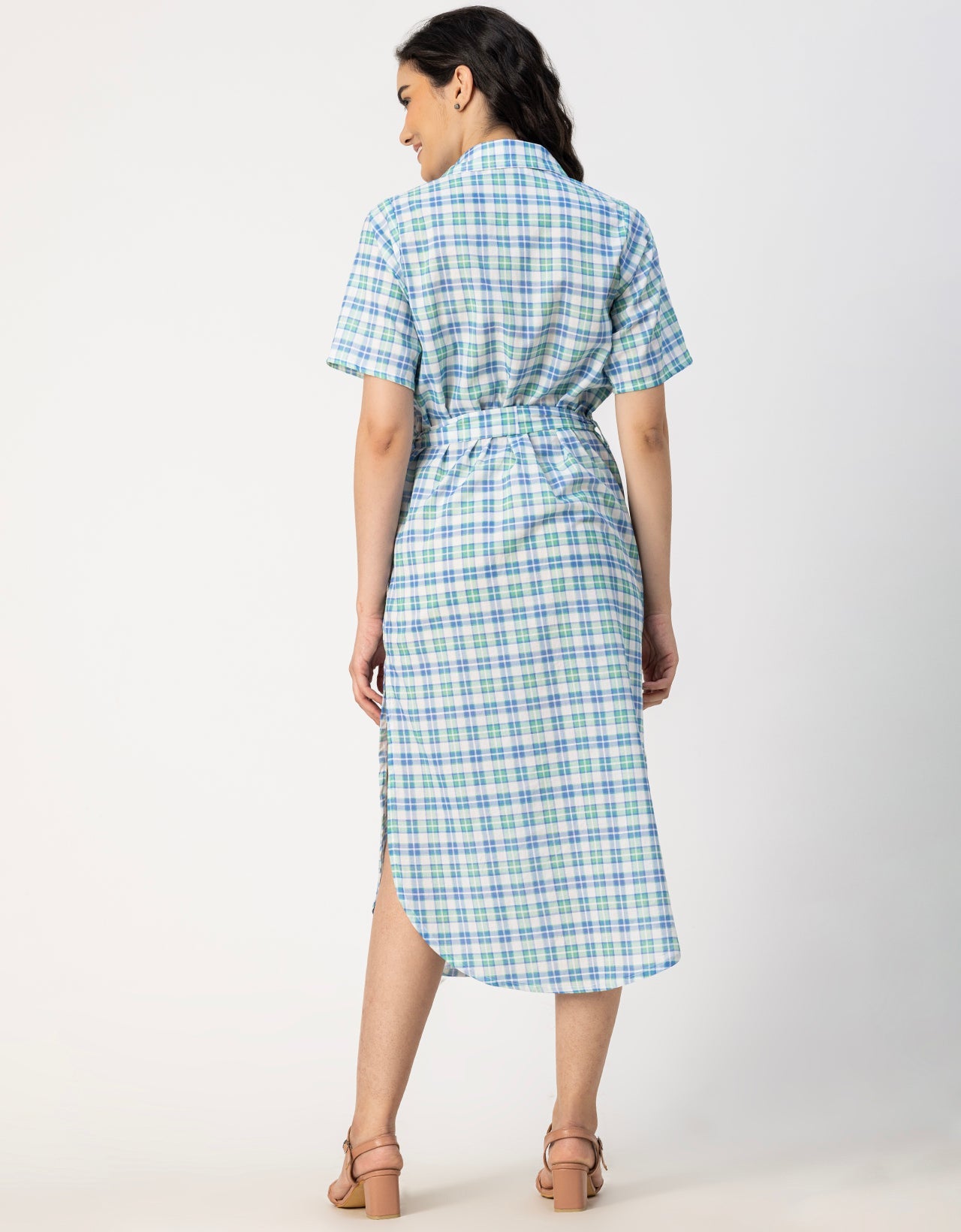Short Sleeve Spread Collar Cotton Dress