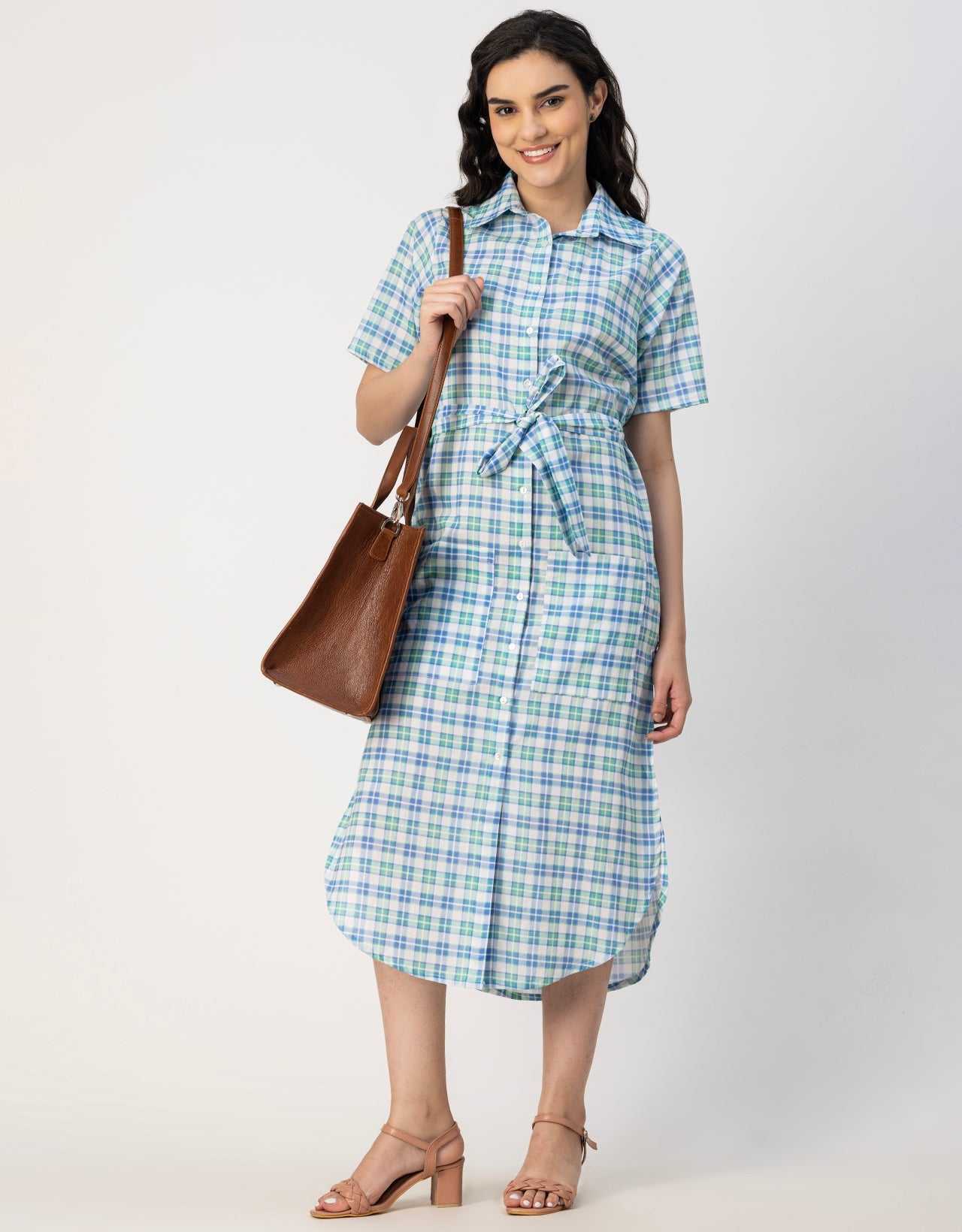 Short Sleeve Spread Collar Cotton Dress